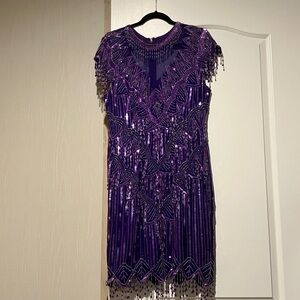 Laurence Kazar Violet Beaded Mini Dress